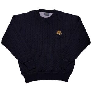Vintage DESCENTE Walt Disney World Golf Classic Cable Knit Wool Sweater Black XL